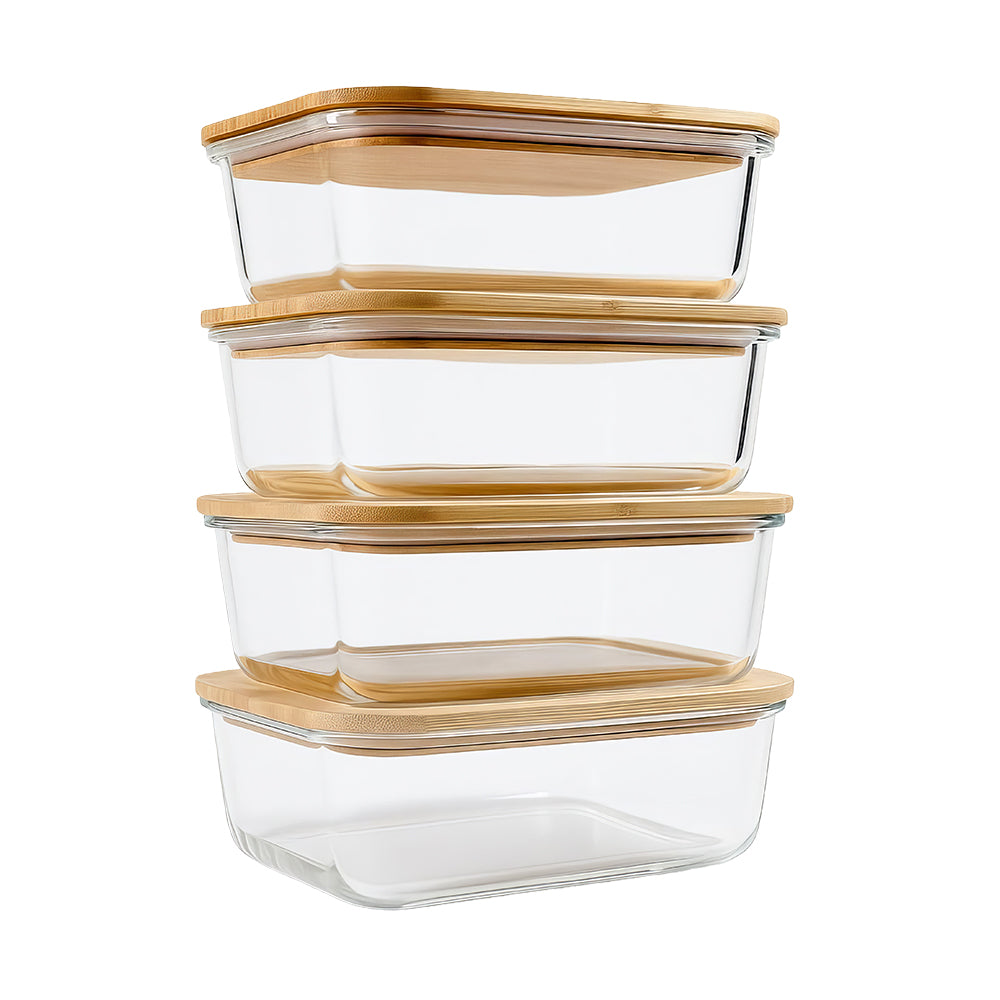 Glass Food Storage Containers with Bamboo Lids β 4 Pack (35oz & 51oz)