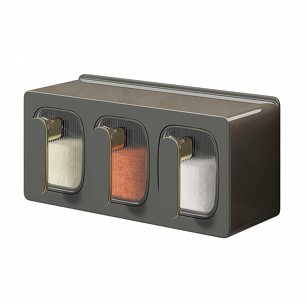 Wall Mounted 3-Compartment Spice Container Set with Spoons โ Drawer Design