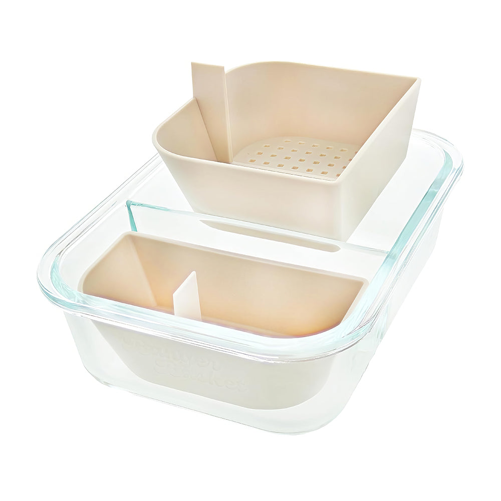 2-Compartment Borosilicate Glass Storage Container with Sealable Lid