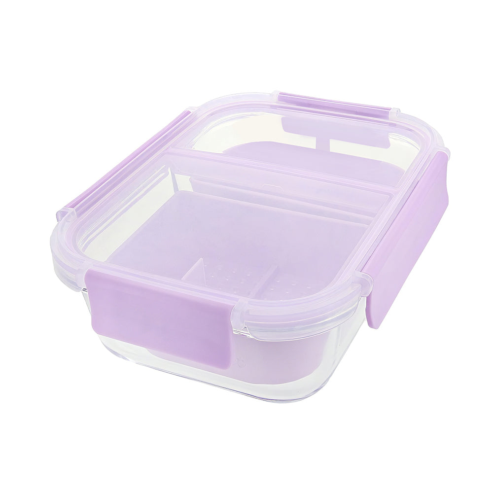 2-Compartment Borosilicate Glass Storage Container with Sealable Lid