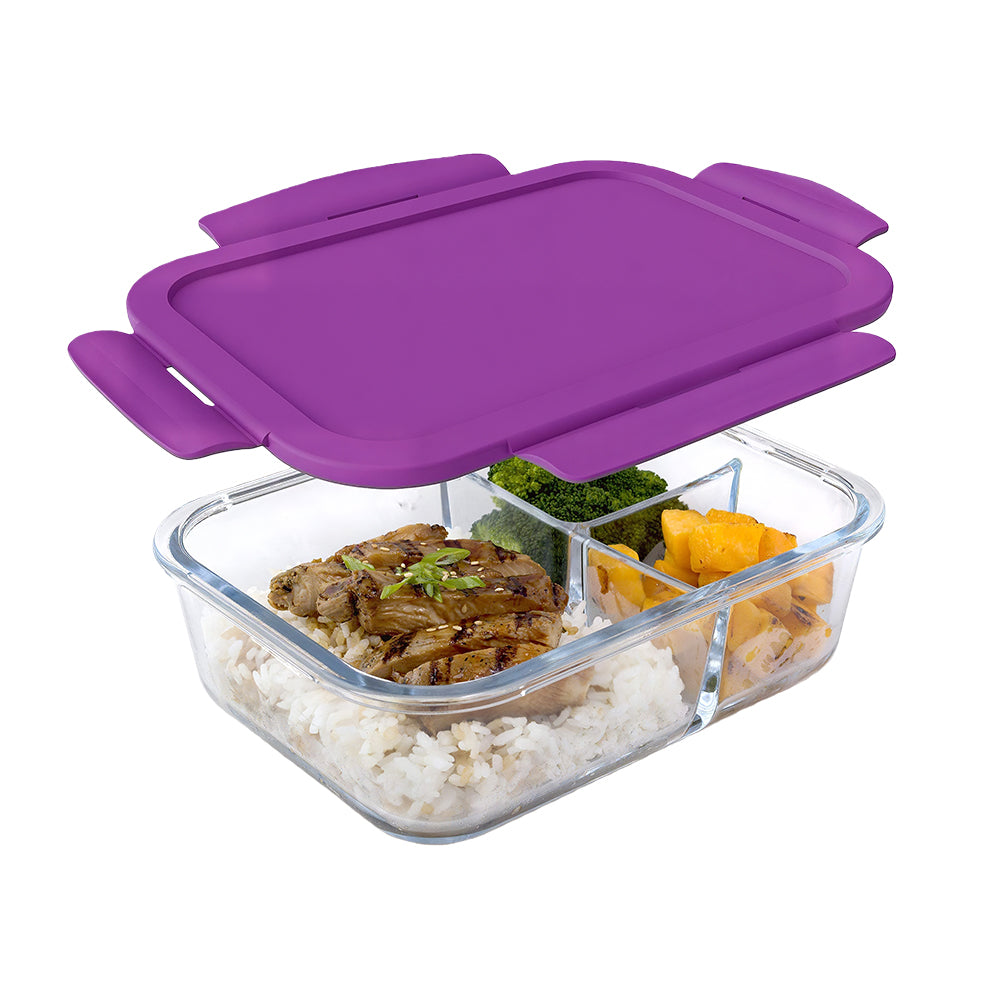 Glass Lunch Box with 3 Compartments β Leak-Proof Airtight Bento, 5 Cups
