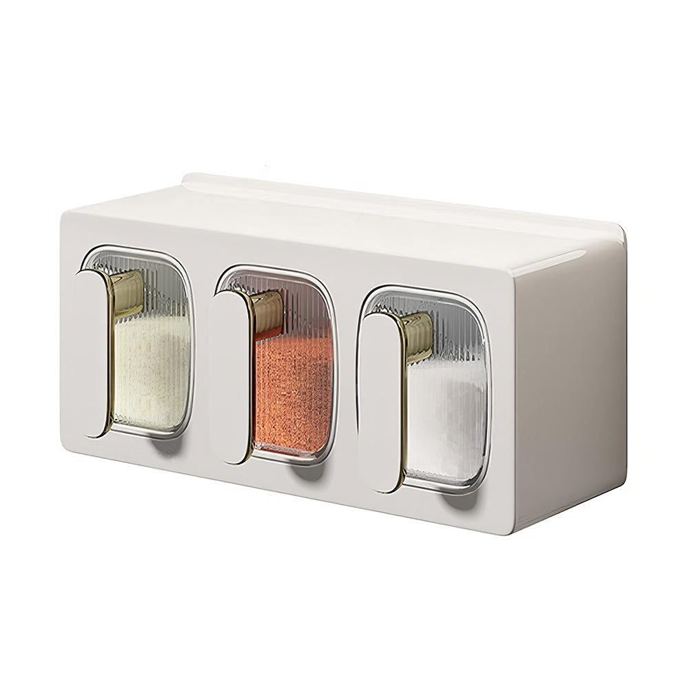 Wall Mounted 3-Compartment Spice Container Set with Spoons โ Drawer Design