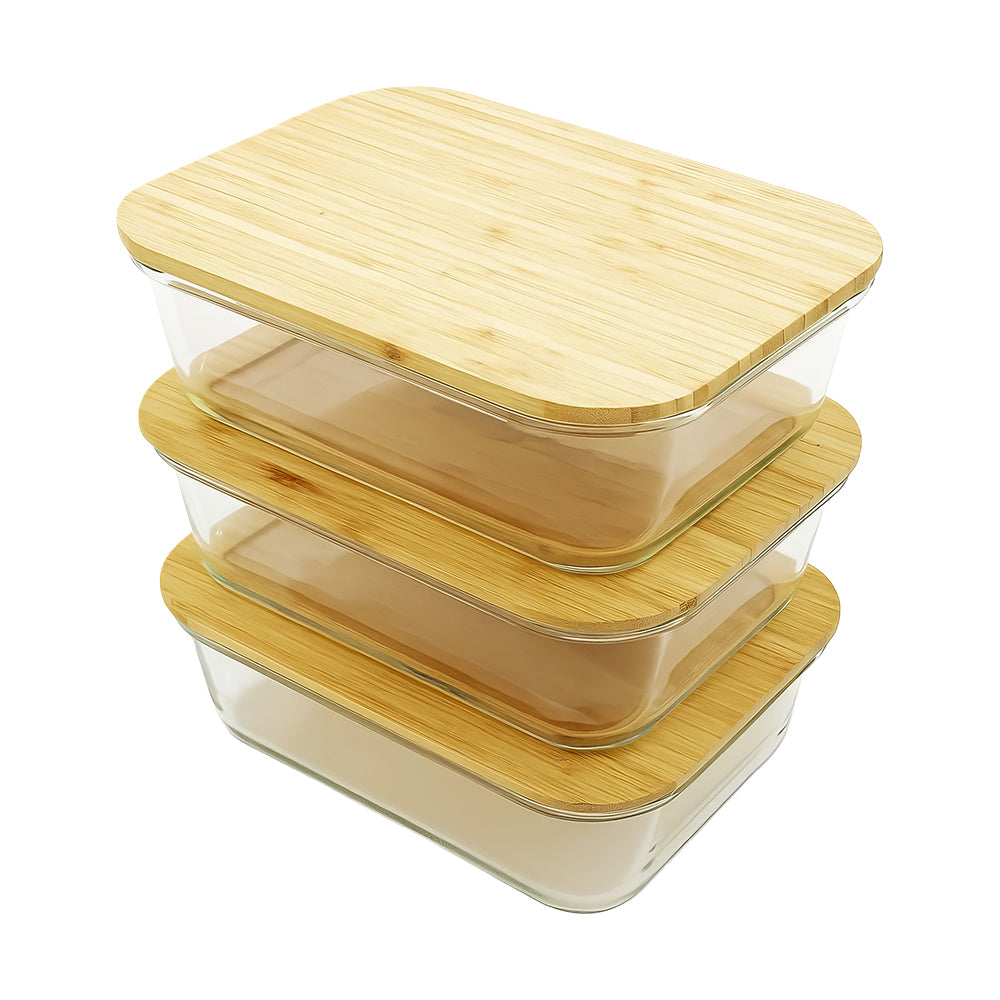 Glass Food Storage Containers with Bamboo Lids β 4 Pack (35oz & 51oz)