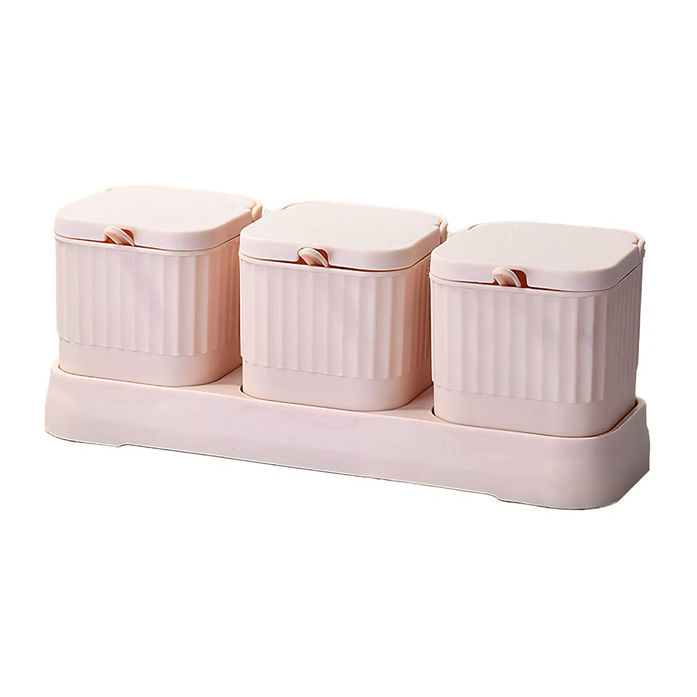 3-Piece Pink Spice Jar Set with Tray & Spoons ā Condiment Storage Box