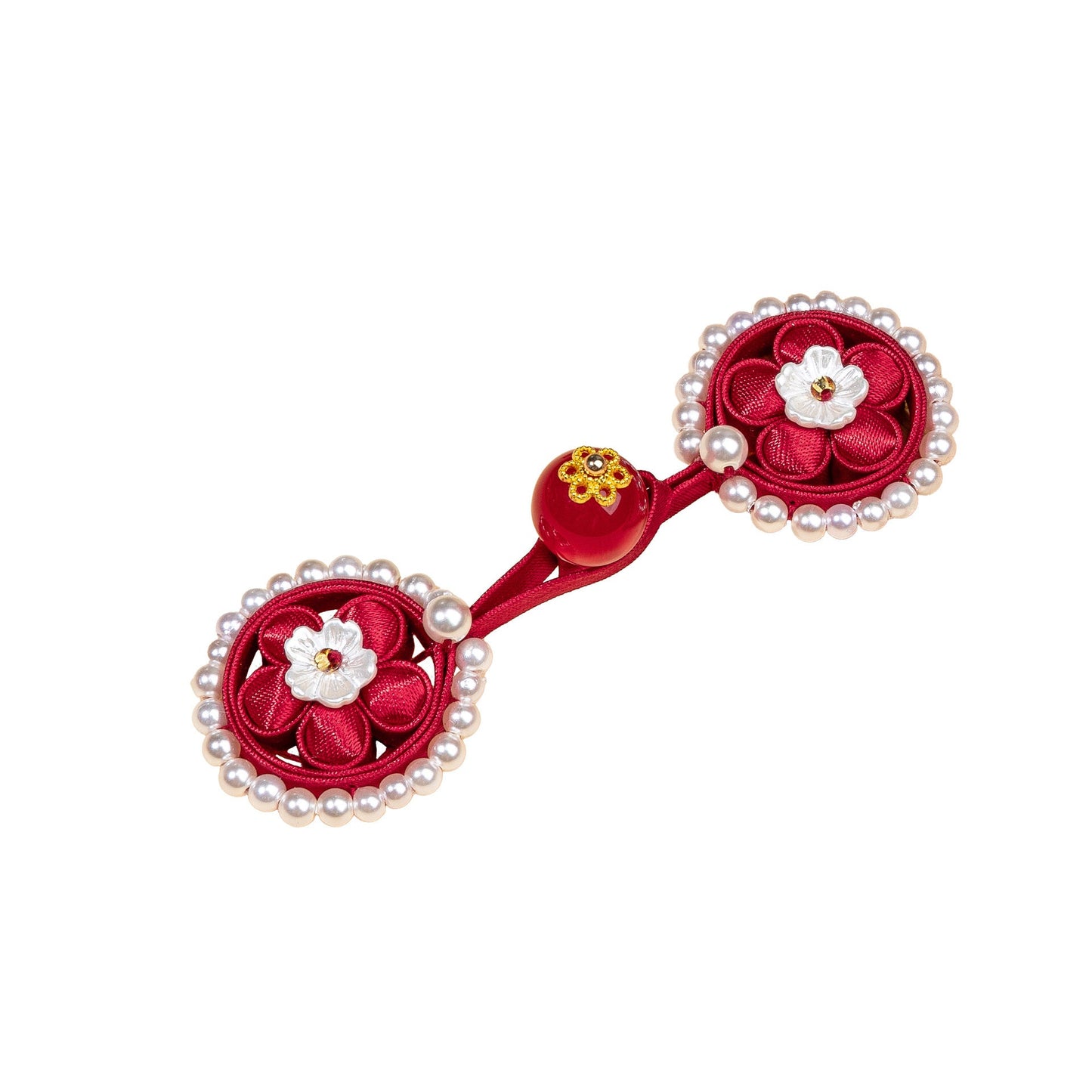 Red sunflower pearl button - handmade decorative sew-on button