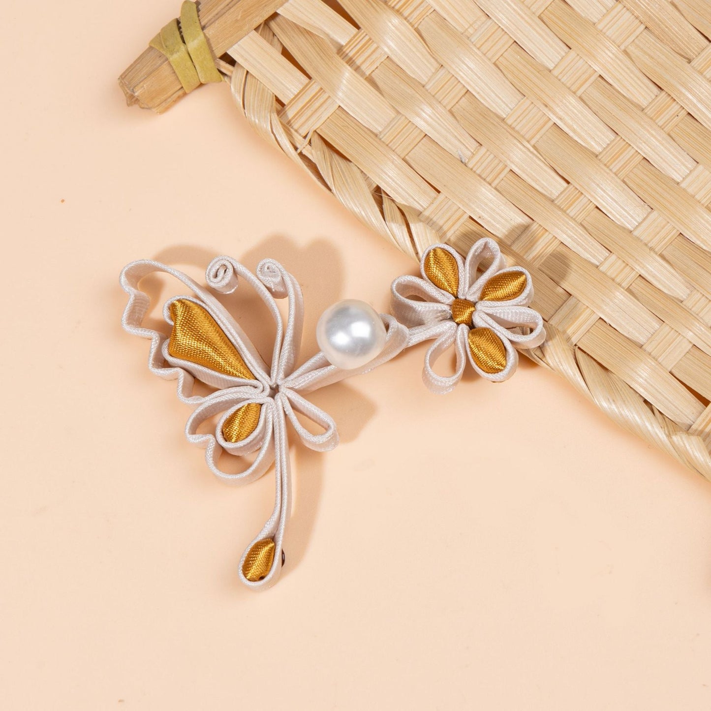 Ribbon butterfly flower pearl buttons - handmade decorative sew-on button