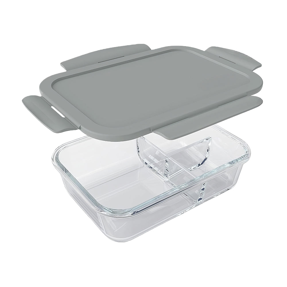 Glass Lunch Box with 3 Compartments β Leak-Proof Airtight Bento, 5 Cups
