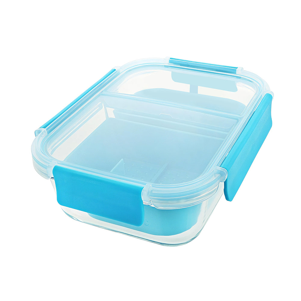 2-Compartment Borosilicate Glass Storage Container with Sealable Lid