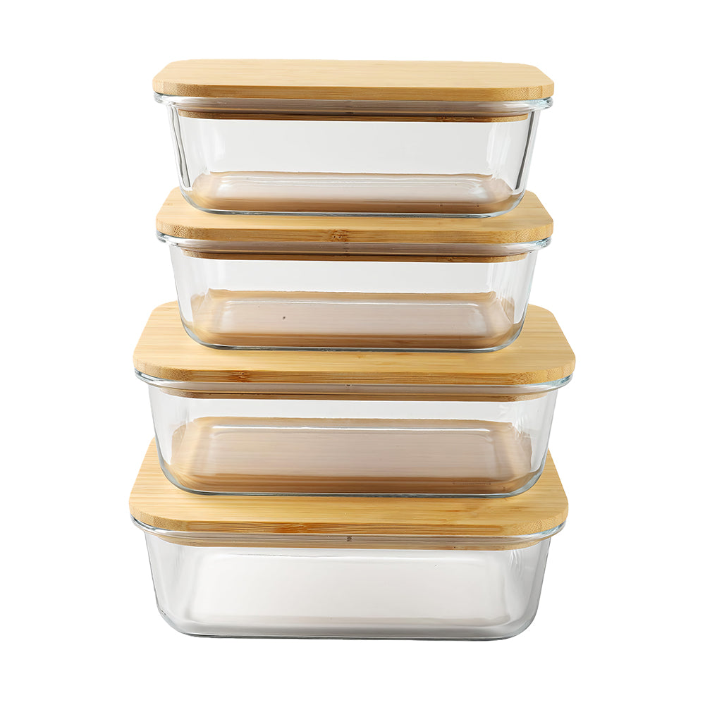Glass Food Storage Containers with Bamboo Lids β 4 Pack (35oz & 51oz)