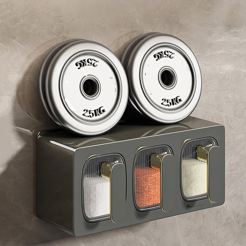 Wall Mounted 3-Compartment Spice Container Set with Spoons โ Drawer Design