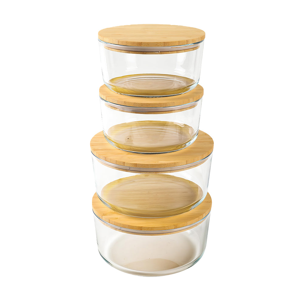 Glass Food Storage Containers with Bamboo Lids β 4 Pack (35oz & 51oz)