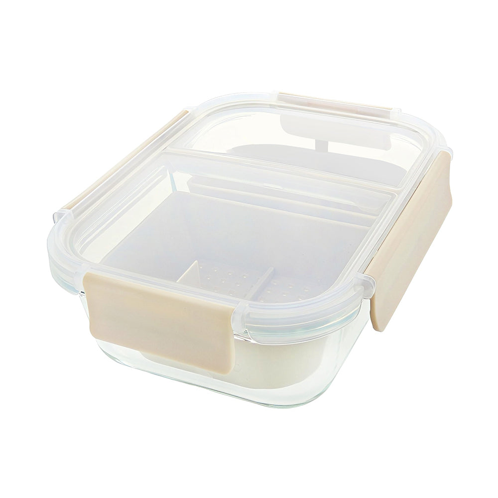 2-Compartment Borosilicate Glass Storage Container with Sealable Lid