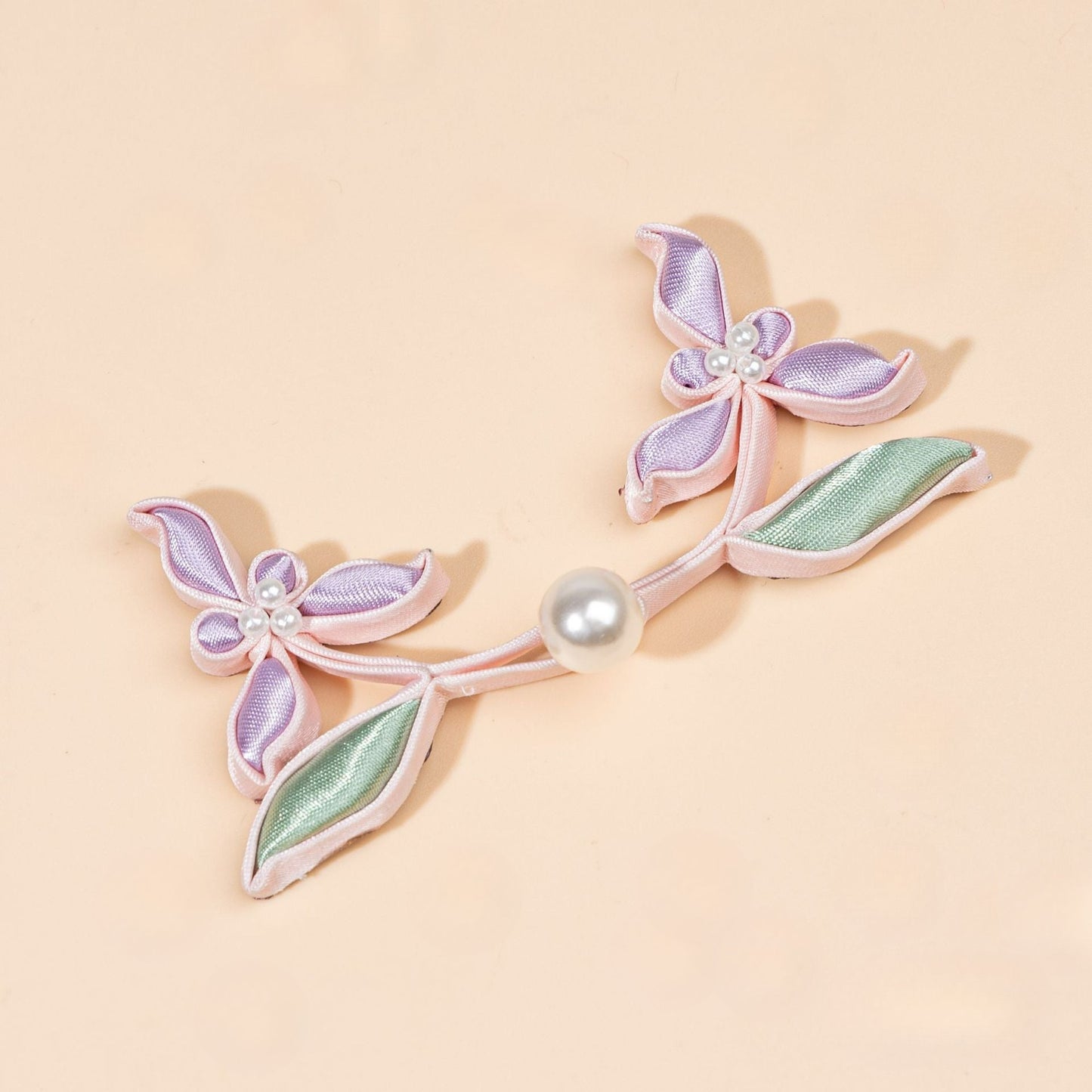 Handmade Satin Ribbon Orchid Button – Pearl Beaded Sew - handmade decorative sew-on button