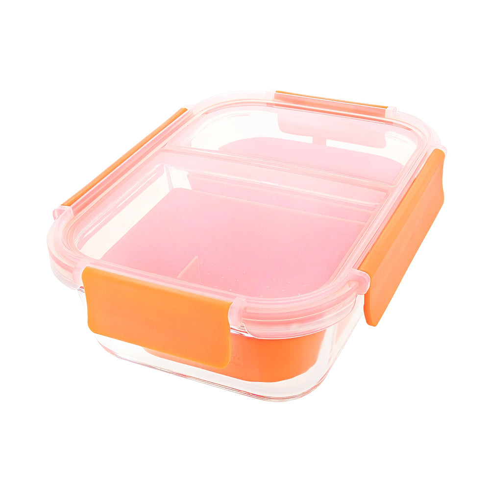 2-Compartment Borosilicate Glass Storage Container with Sealable Lid