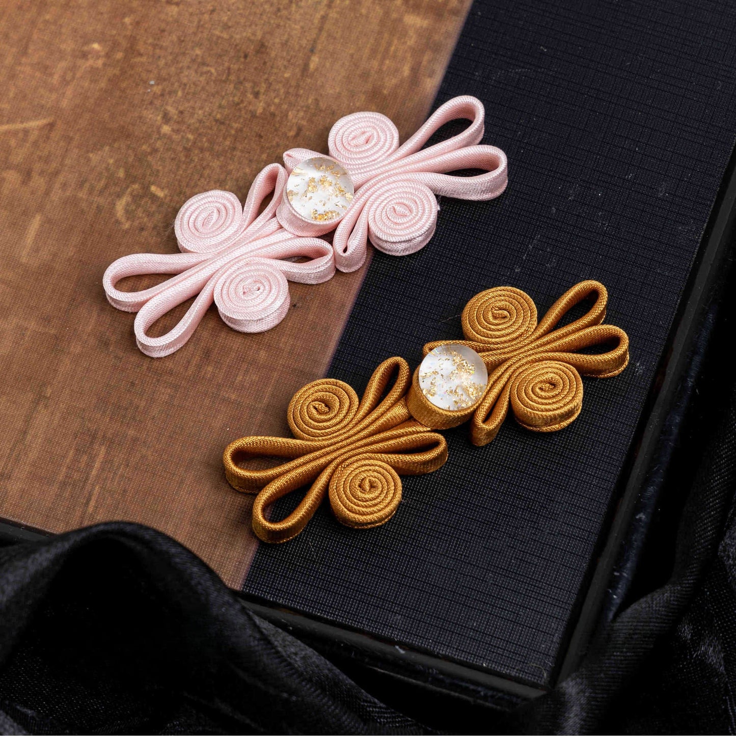Looped Ribbon Butterfly Foil Bead Buttons - handmade decorative sew-on button