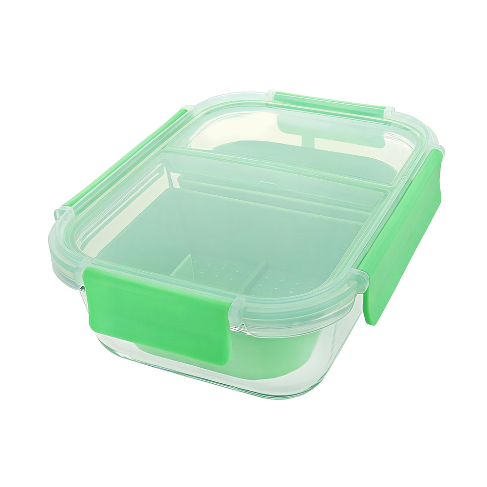 2-Compartment Borosilicate Glass Storage Container with Sealable Lid