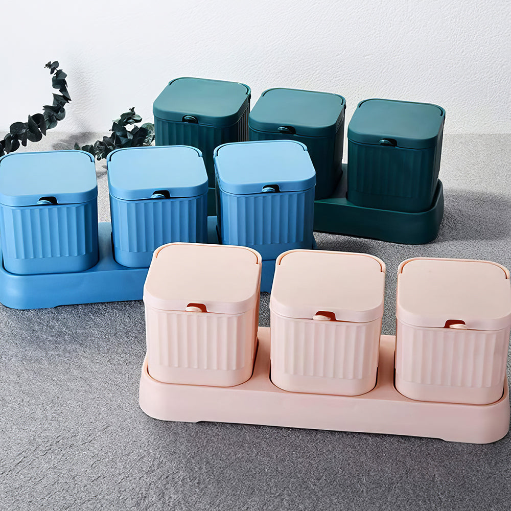 3-Piece Pink Spice Jar Set with Tray & Spoons ā Condiment Storage Box