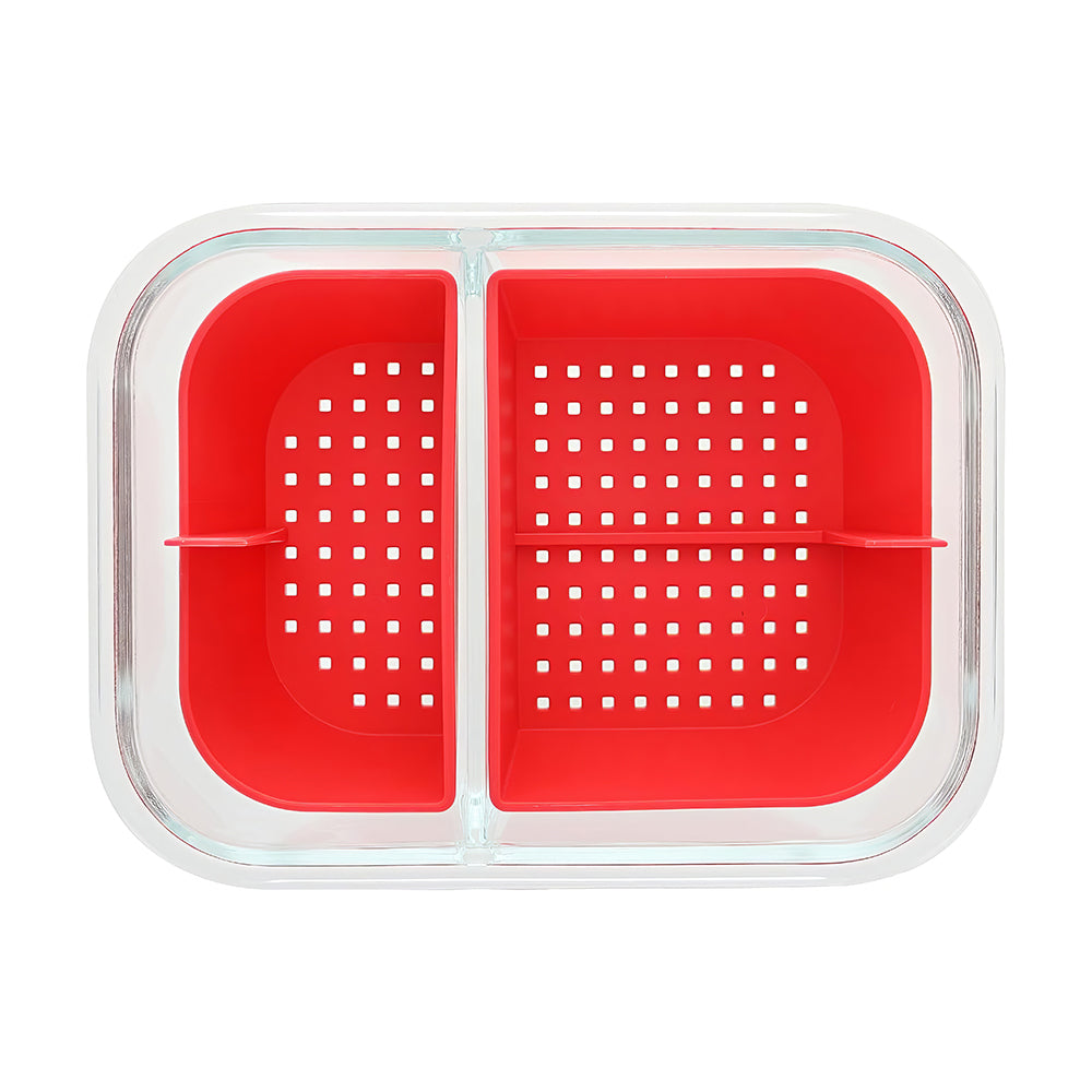 2-Compartment Borosilicate Glass Storage Container with Sealable Lid