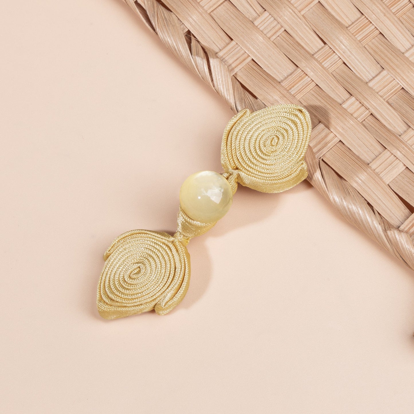 Fish Tail Spiral Knot Button with Bead - handmade decorative sew-on button