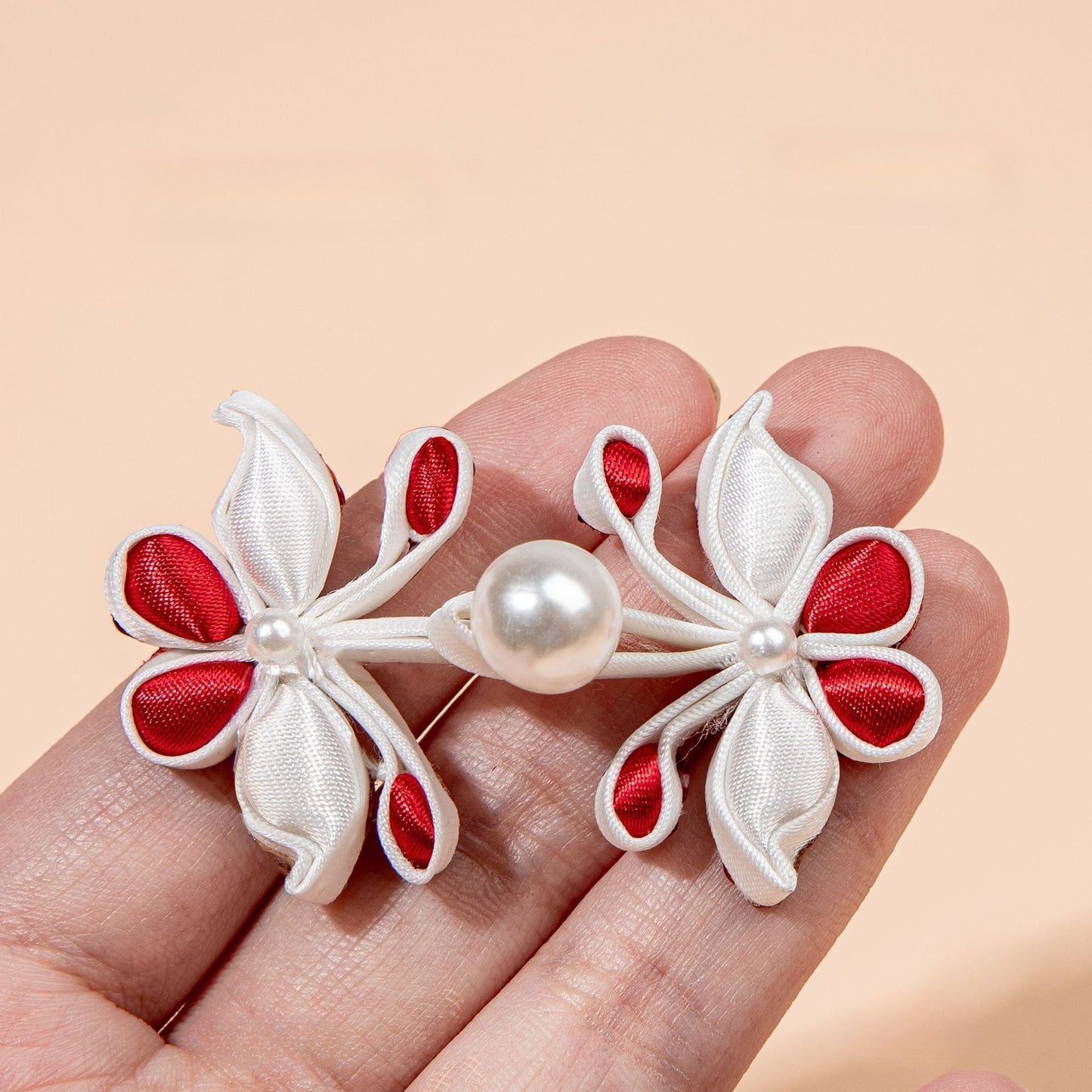 White Flower Branch Pearl Buttons - Turmeric color, handmade decorative sew-on button
