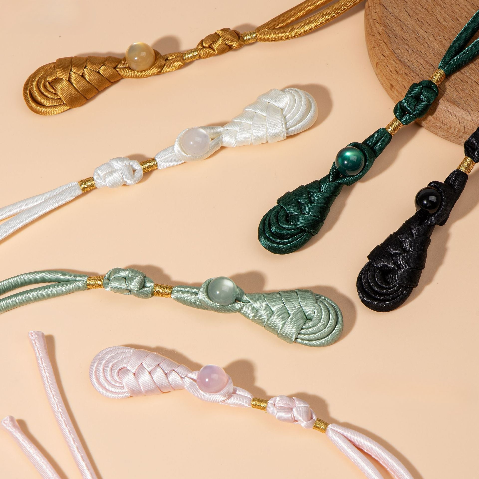 Braided Gemstone Tassel button - A15-Dark Green color, handmade decorative sew-on button