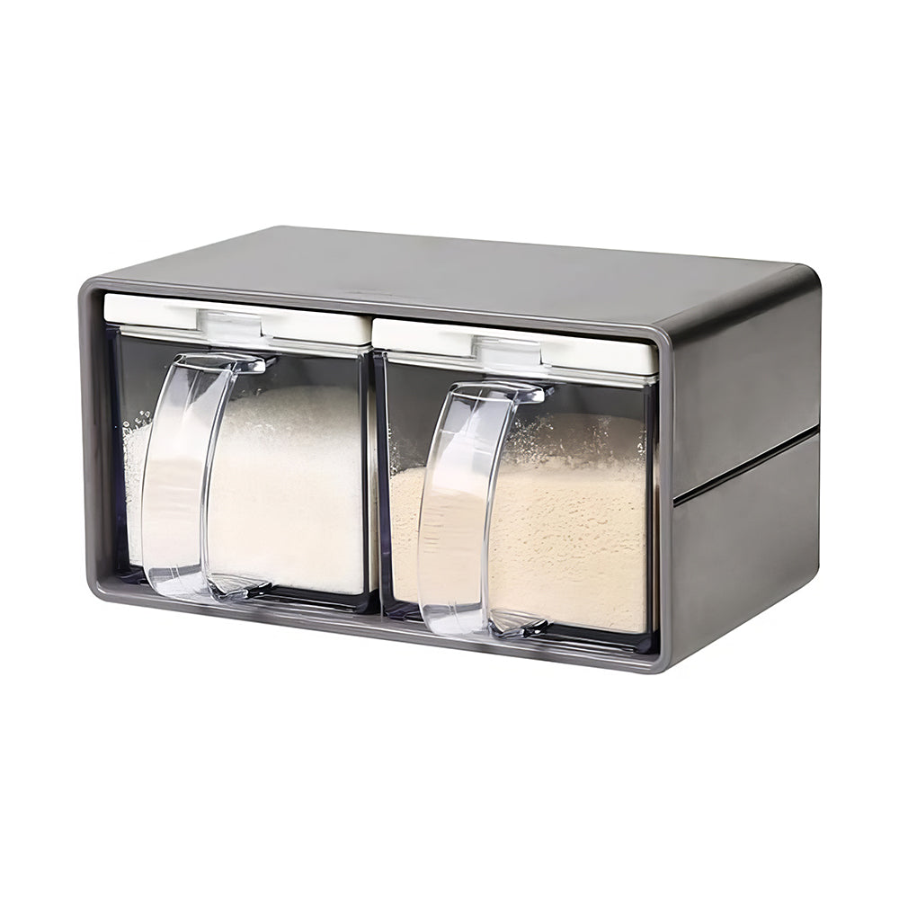 3-Piece Clear Spice Container Set with Lids & Spoons – Stainless Steel Rack