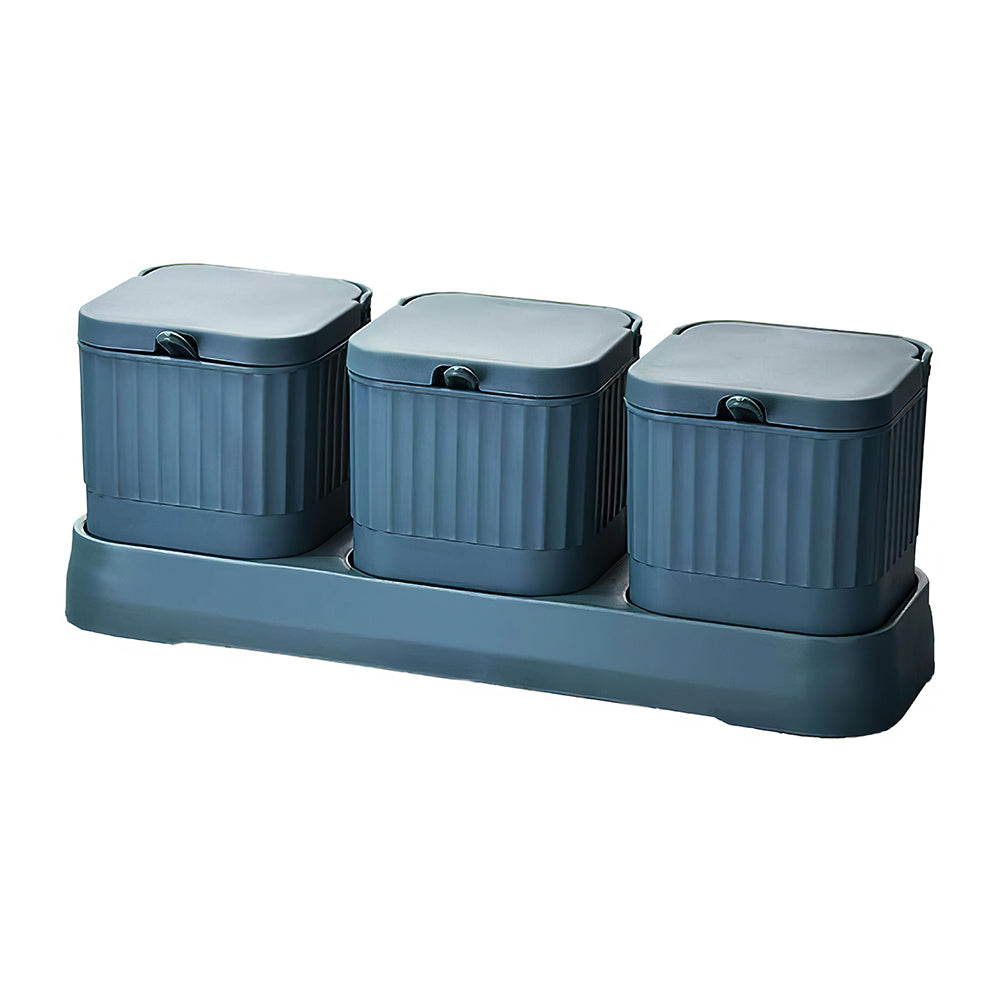 Kitchen Seasoning jar Set 3 Spice Condiment Storage Box Salt Shaker Sugar Bowl with Tray and Spoon