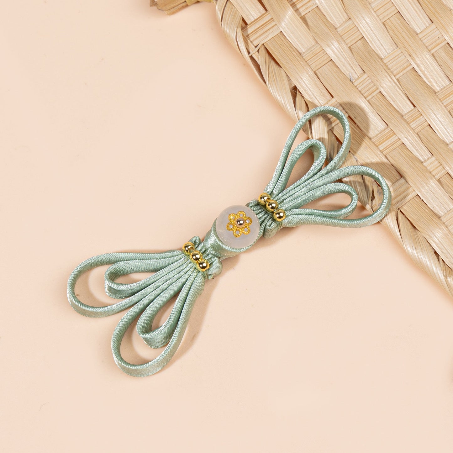 Butterfly Knot Button Jade Bead Decoration Handmade Closure - Apricot color, handmade decorative sew-on button