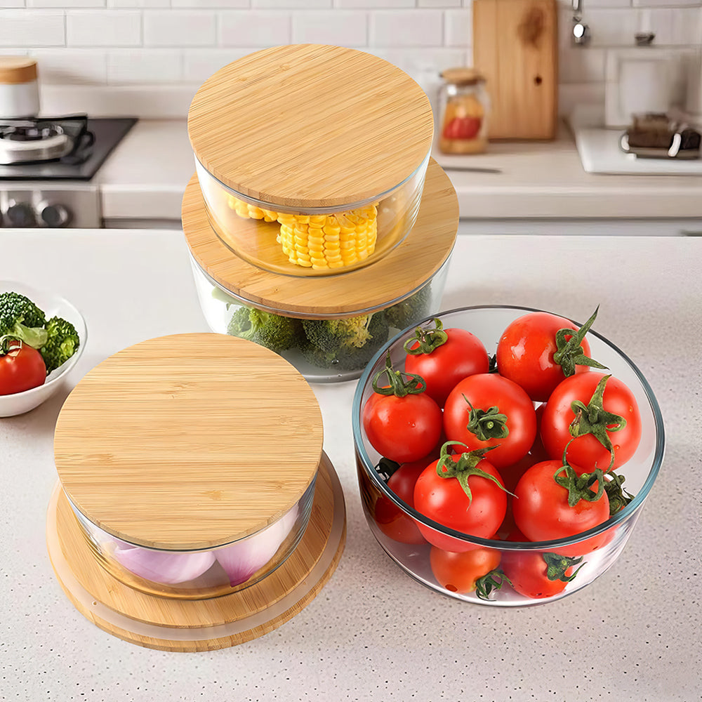 Glass Food Storage Containers with Bamboo Lids – 4 Pack (35oz & 51oz)
