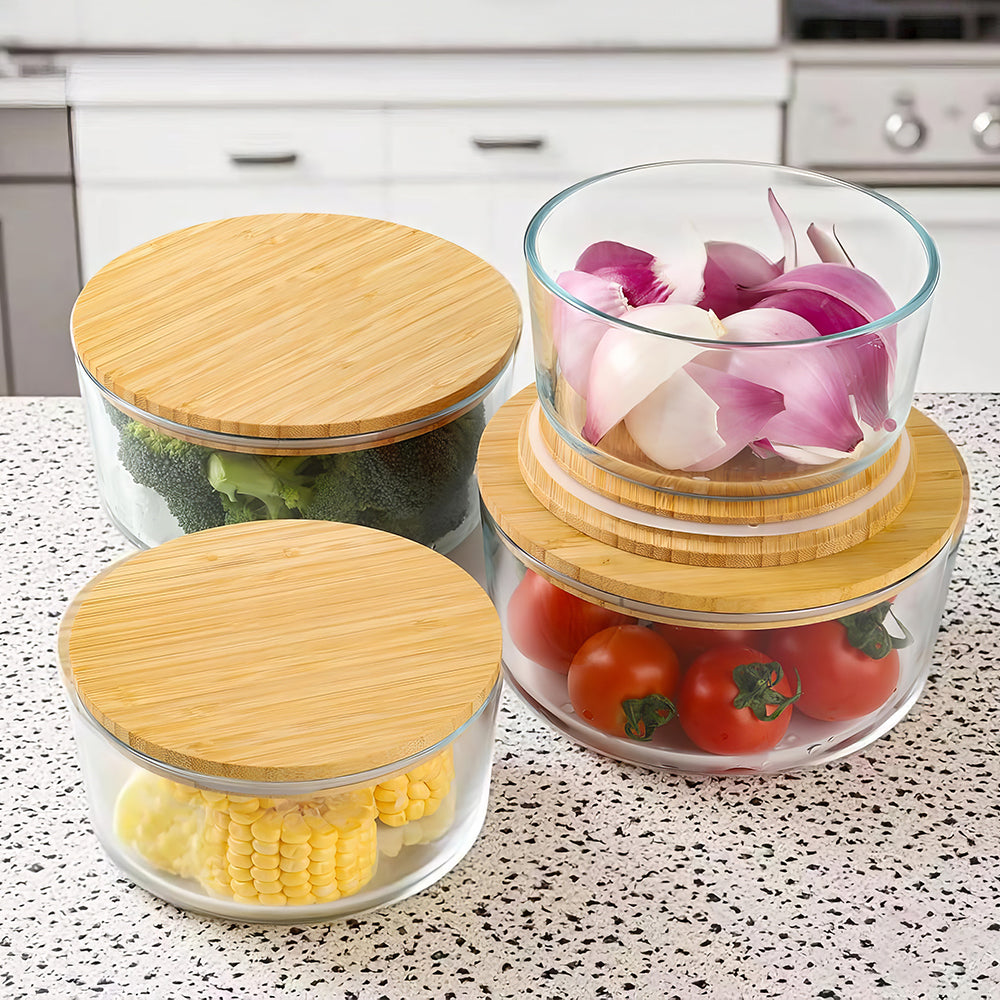 Glass Food Storage Containers with Bamboo Lids – 4 Pack (35oz & 51oz)
