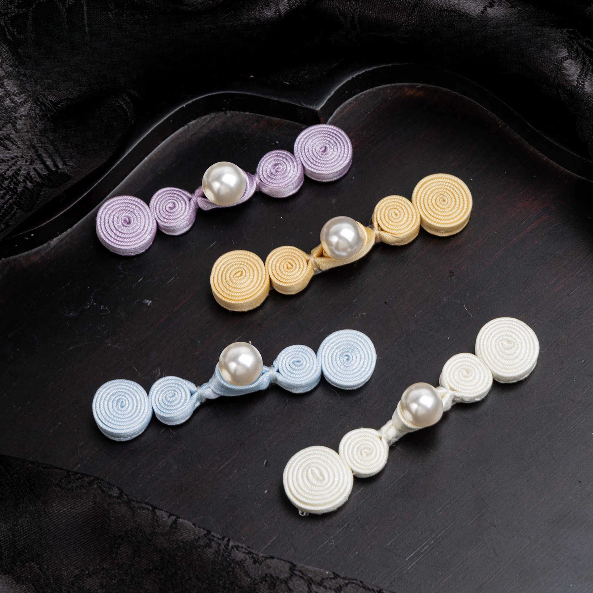 Triple Spiral Coil Button with Pearl Bead - White color, handmade decorative sew-on button