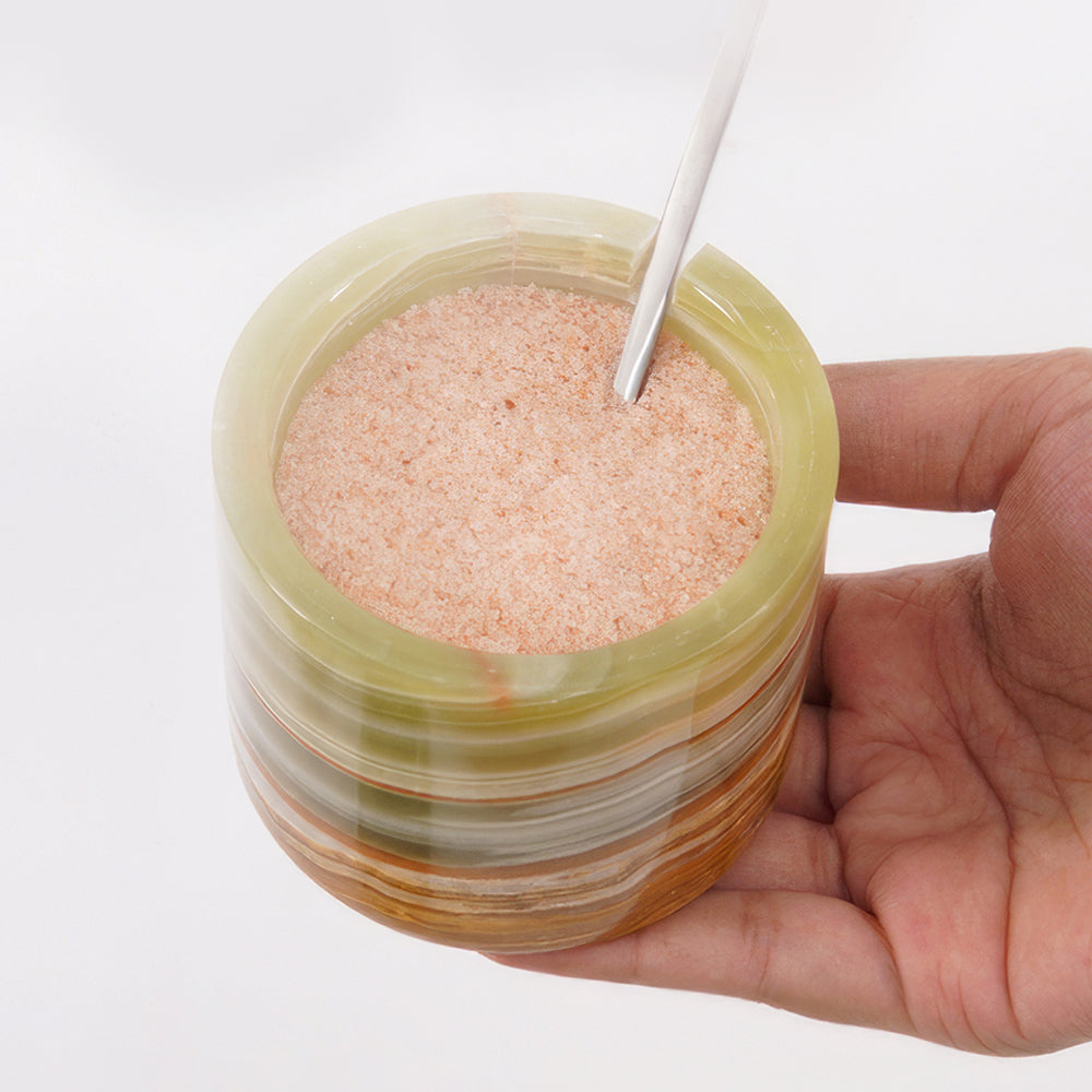 Marble Salt Cellar 3 Inch Handmade Stone Salt and Sugar Bowls with Lids Small Set of 2 Countertop Spice Containers