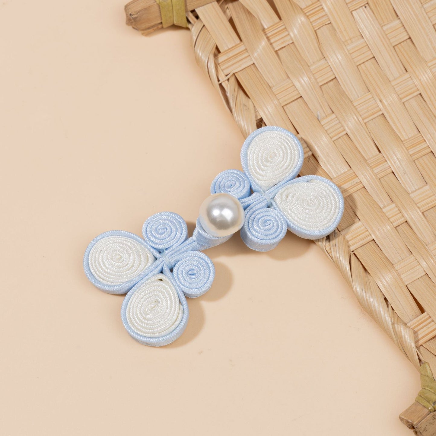 Coiled Ribbon Butterfly Pearl Buttons - A64-Light Blue color, handmade decorative sew-on button