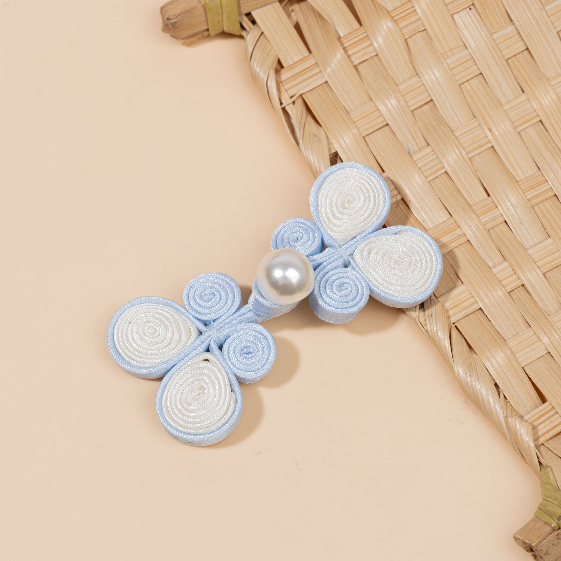 Coiled Ribbon Butterfly Pearl Buttons - A64-Light Blue color, handmade decorative sew-on button