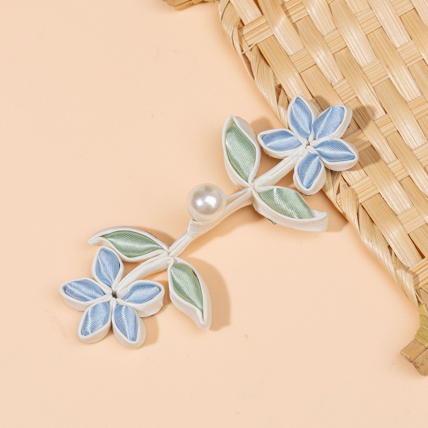 Flower and Leaf Branch Pearl Button - handmade decorative sew-on button