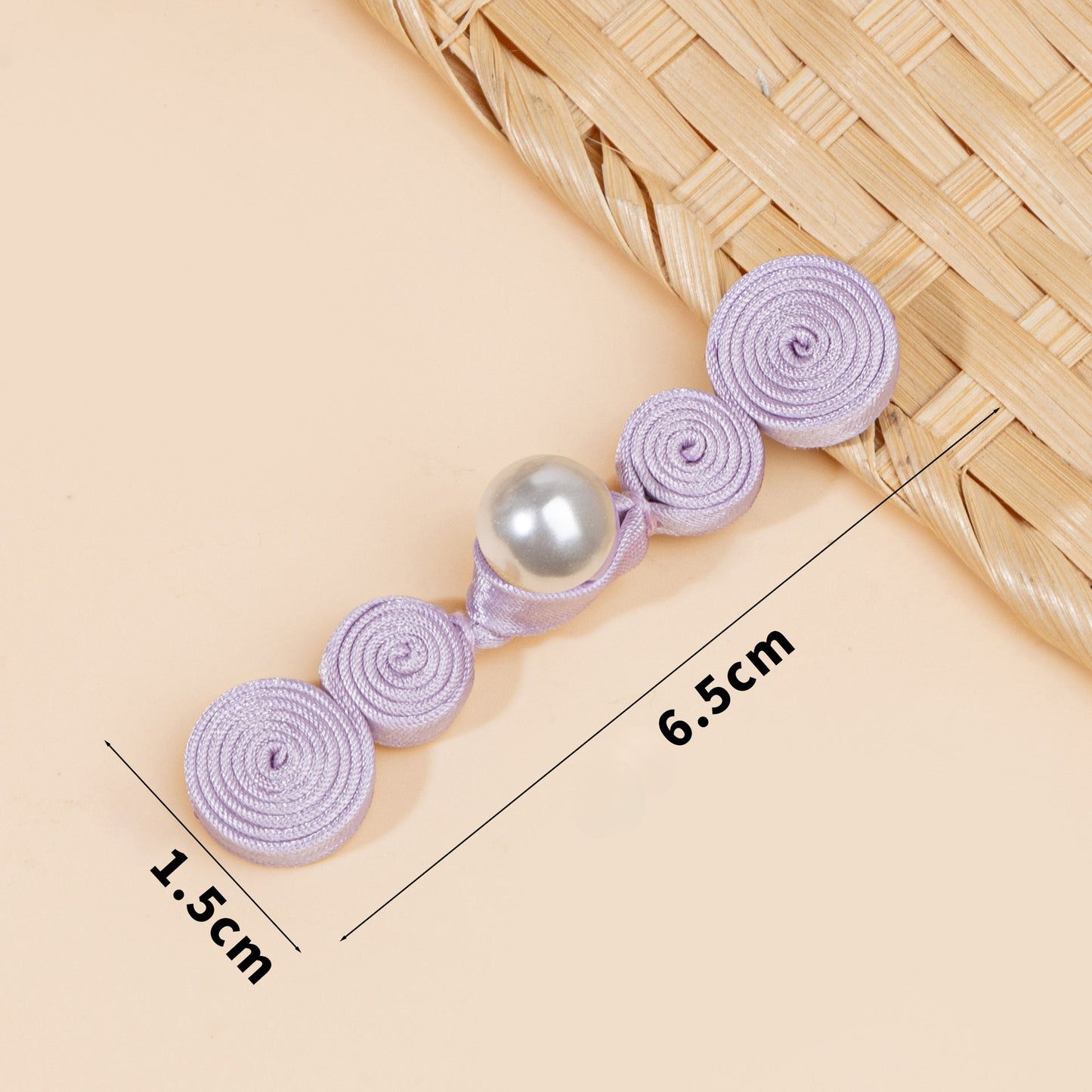 Triple Spiral Coil Button with Pearl Bead - Light Blue color, handmade decorative sew-on button