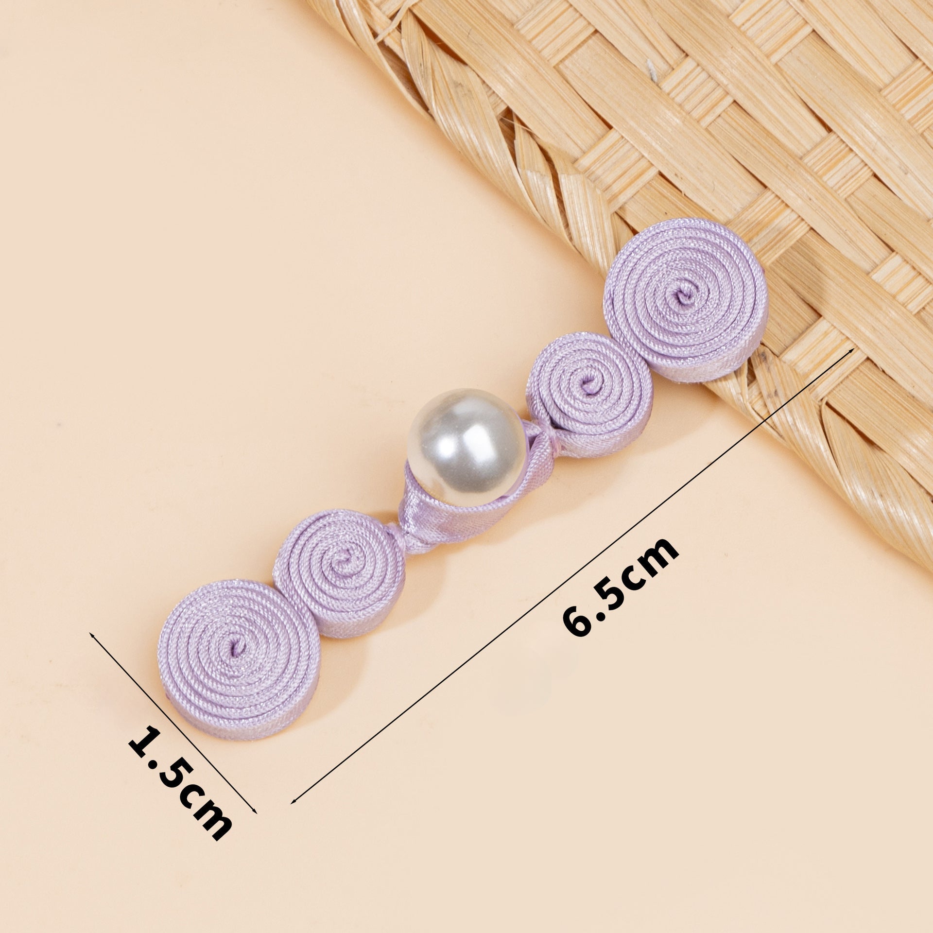 Triple Spiral Coil Button with Pearl Bead - Light Blue color, handmade decorative sew-on button