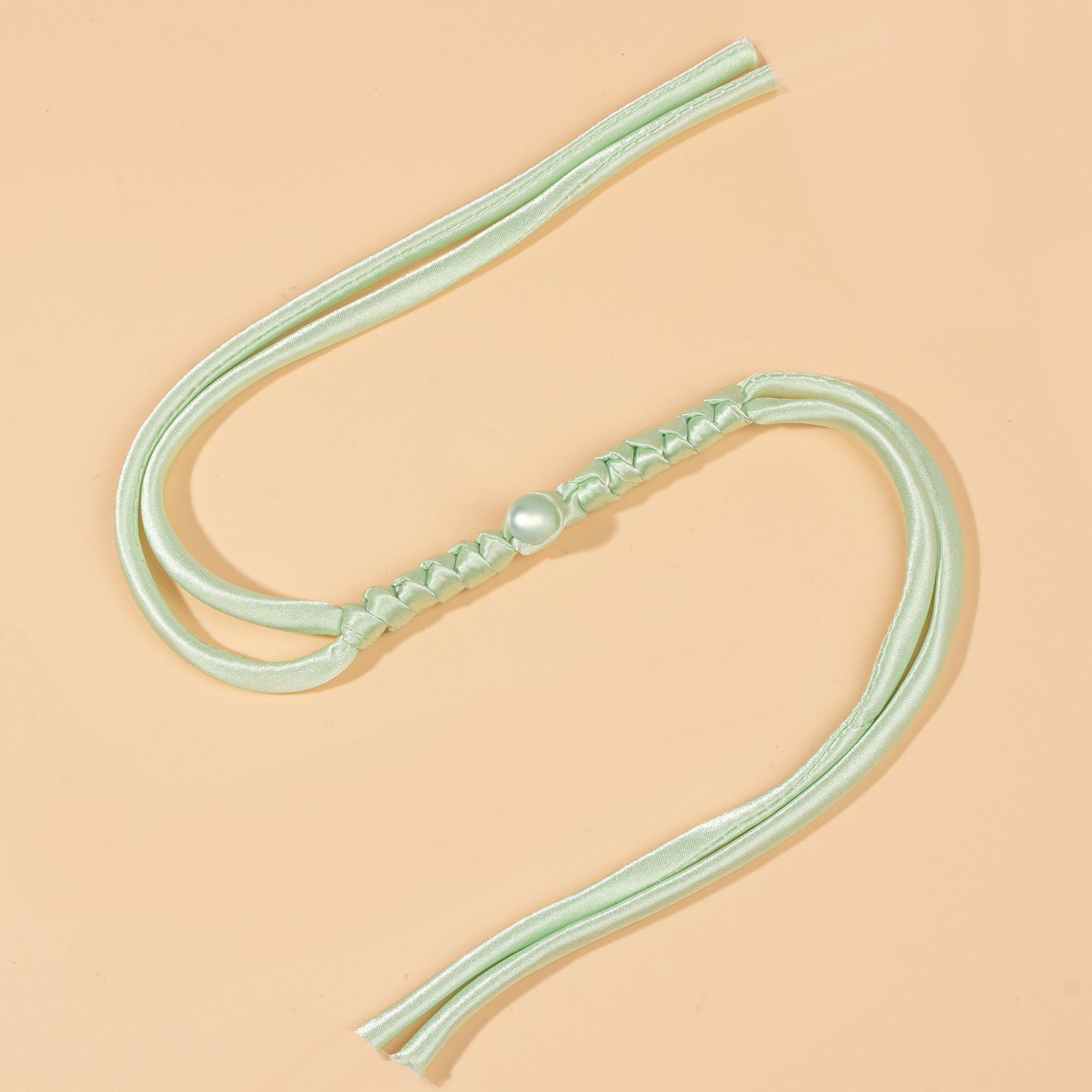 Woven ribbon jade bead button - Apricot color, handmade decorative sew-on button