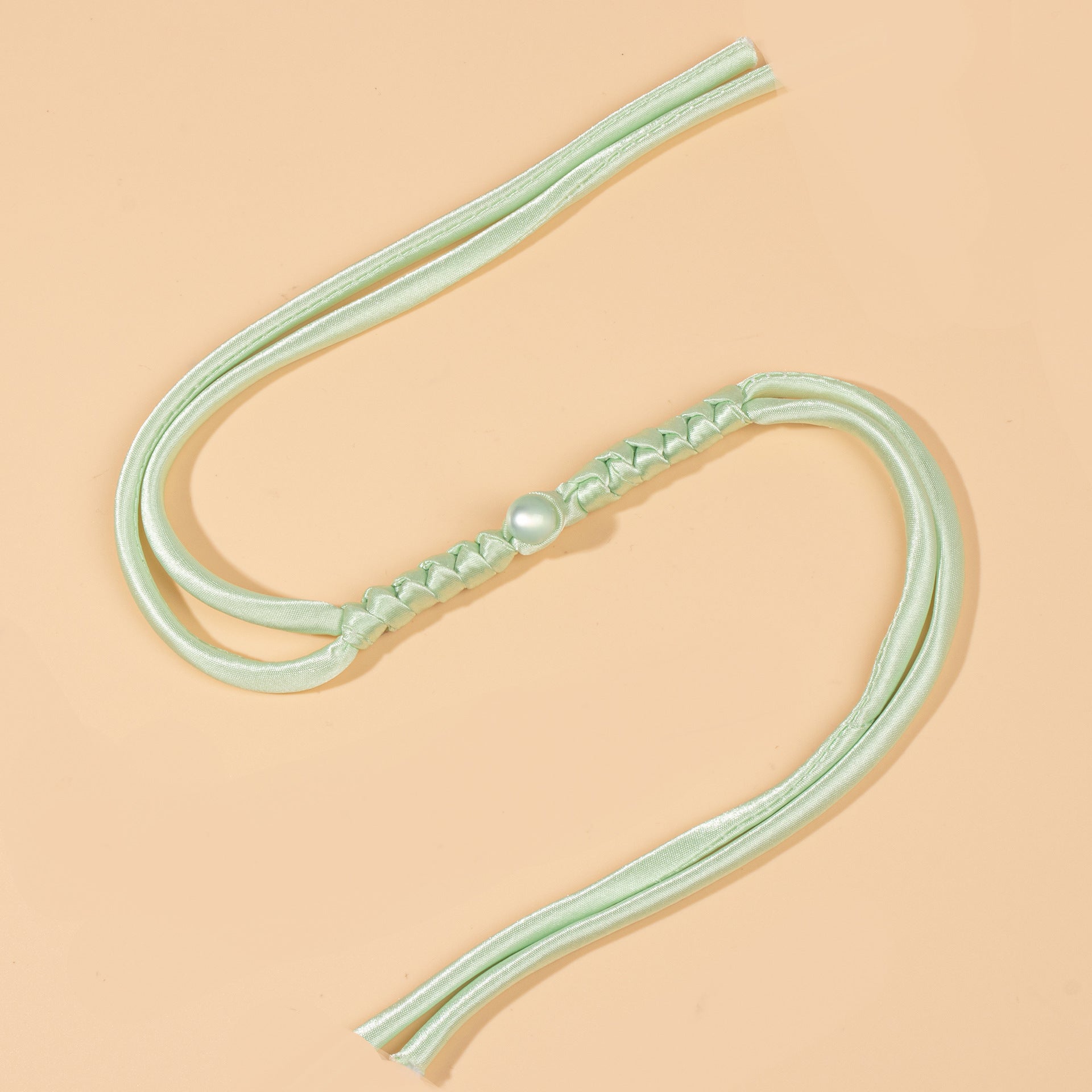 Woven ribbon jade bead button - Apricot color, handmade decorative sew-on button