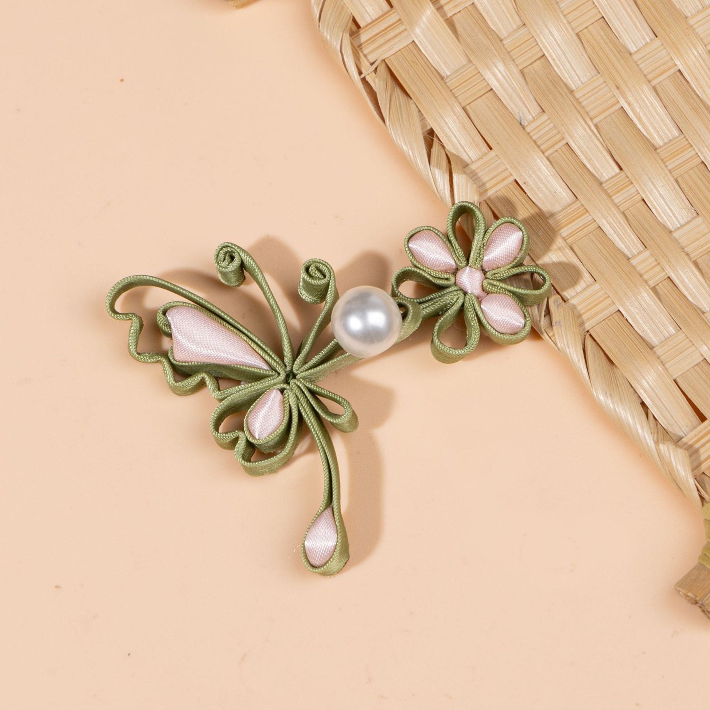 Ribbon butterfly flower pearl buttons - handmade decorative sew-on button