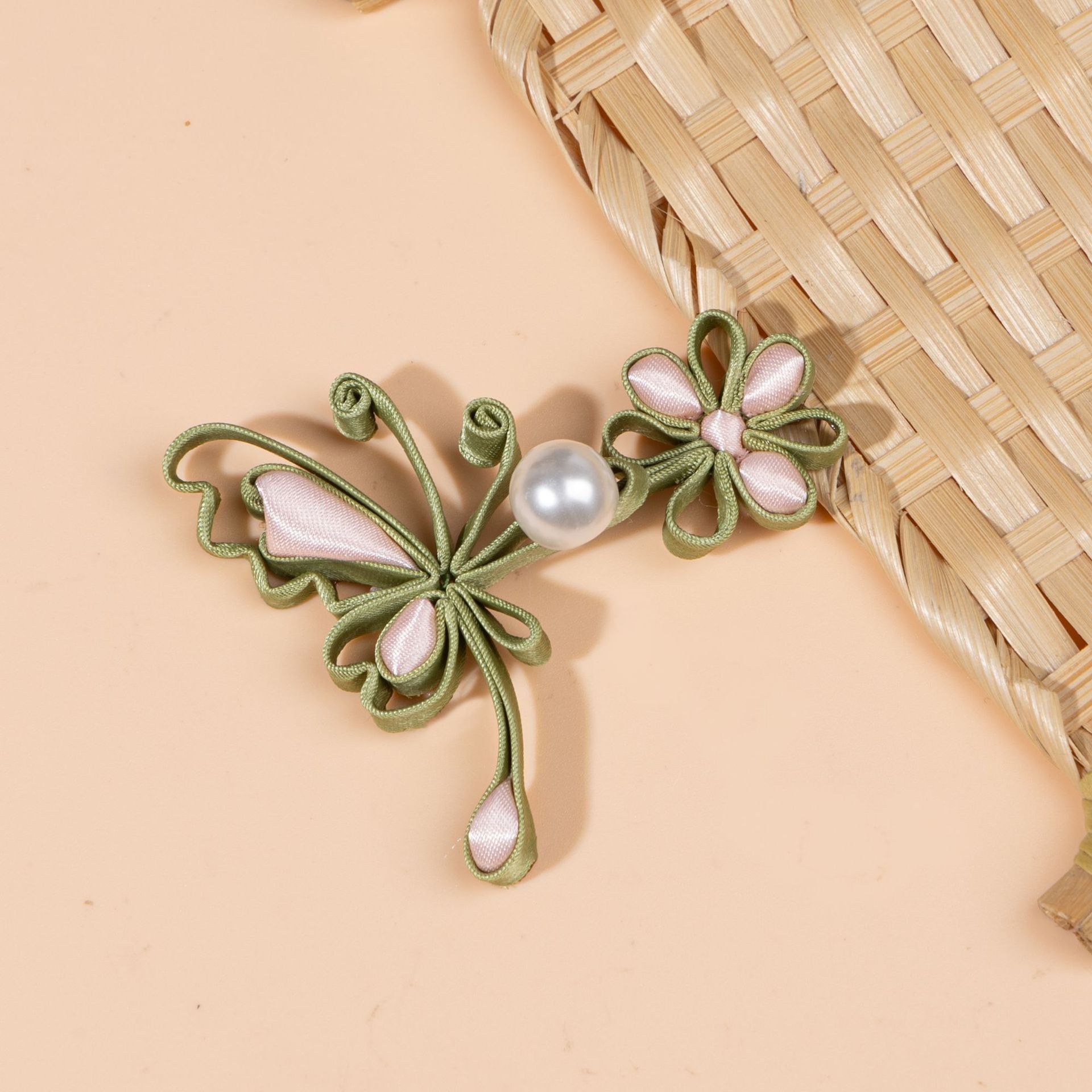 Ribbon butterfly flower pearl buttons - handmade decorative sew-on button