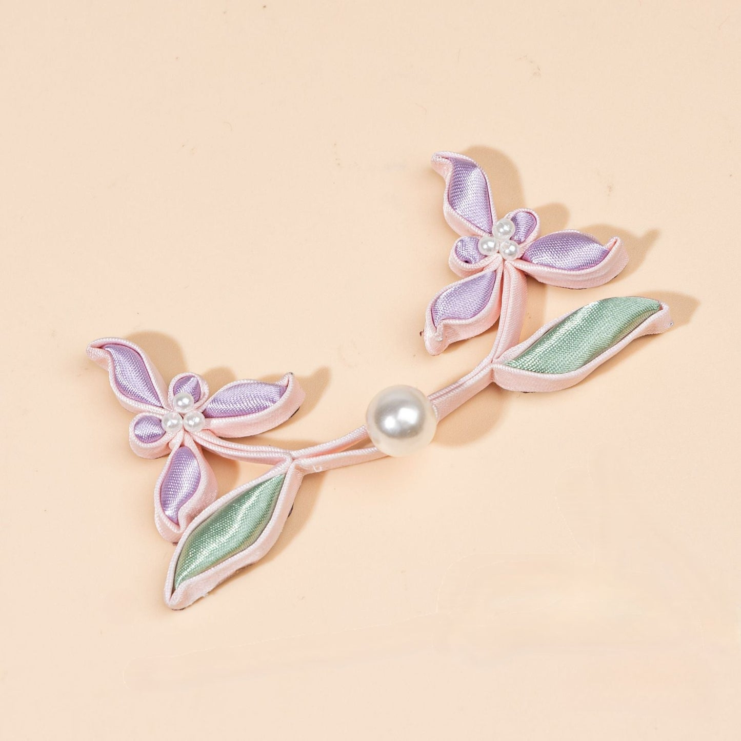 Handmade Satin Ribbon Orchid Button – Pearl Beaded Sew - handmade decorative sew-on button