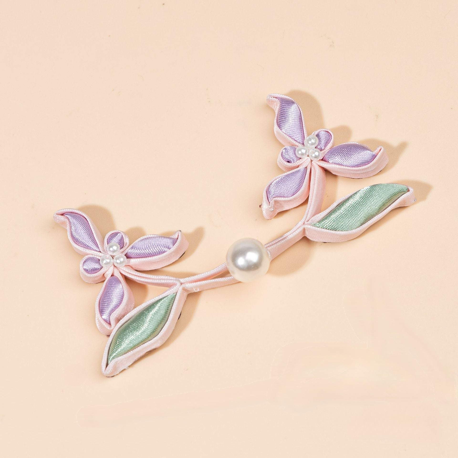 Handmade Satin Ribbon Orchid Button – Pearl Beaded Sew - handmade decorative sew-on button