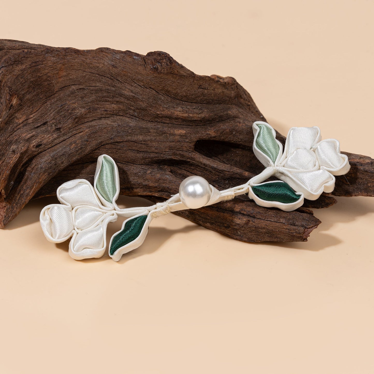 Satin Flower Branch Pearl Buttons - handmade decorative sew-on button