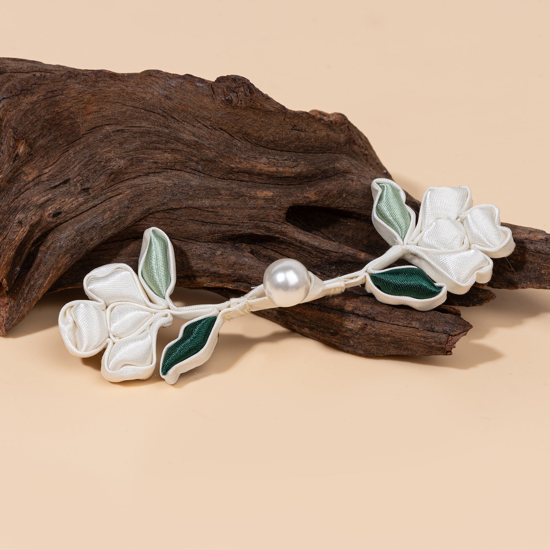 Satin Flower Branch Pearl Buttons - handmade decorative sew-on button