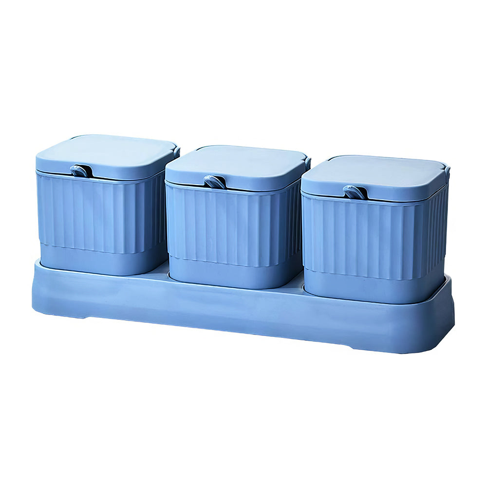 Kitchen Seasoning jar Set 3 Spice Condiment Storage Box Salt Shaker Sugar Bowl with Tray and Spoon