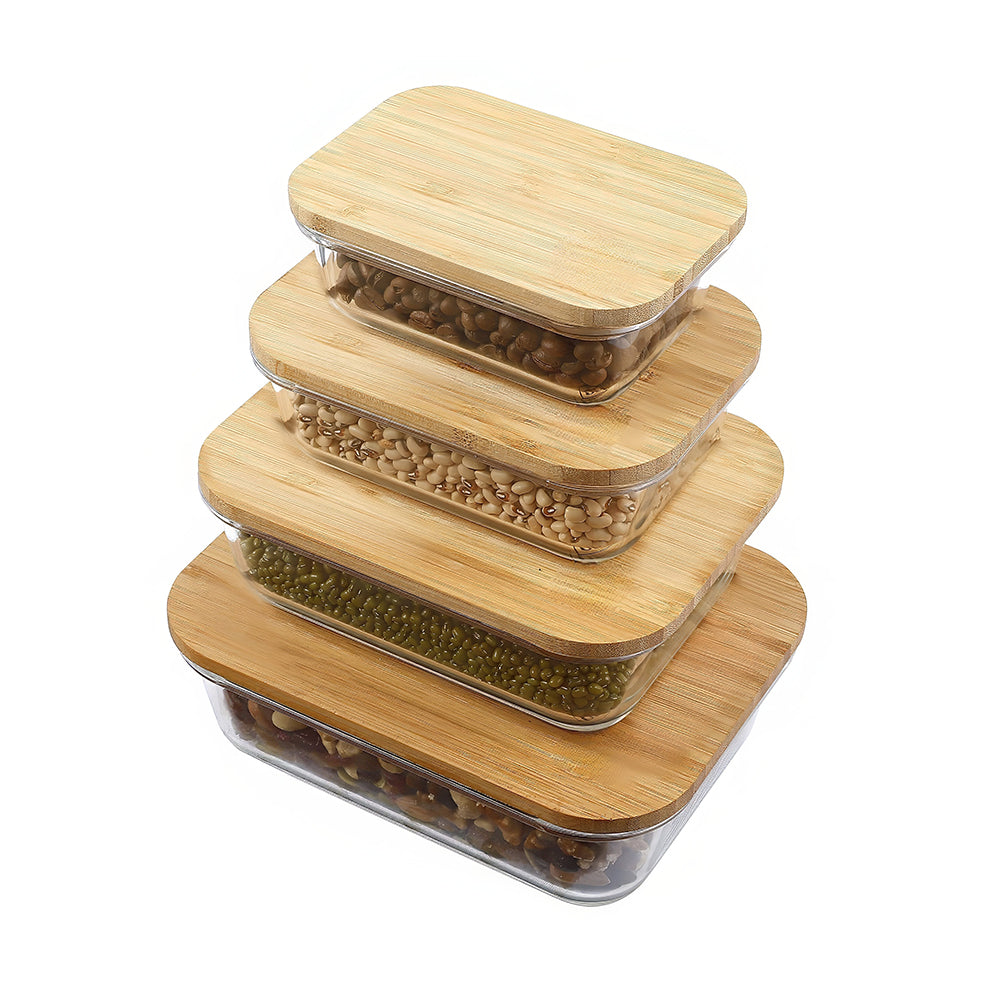 Glass Food Storage Containers with Bamboo Lids – 4 Pack (35oz & 51oz)