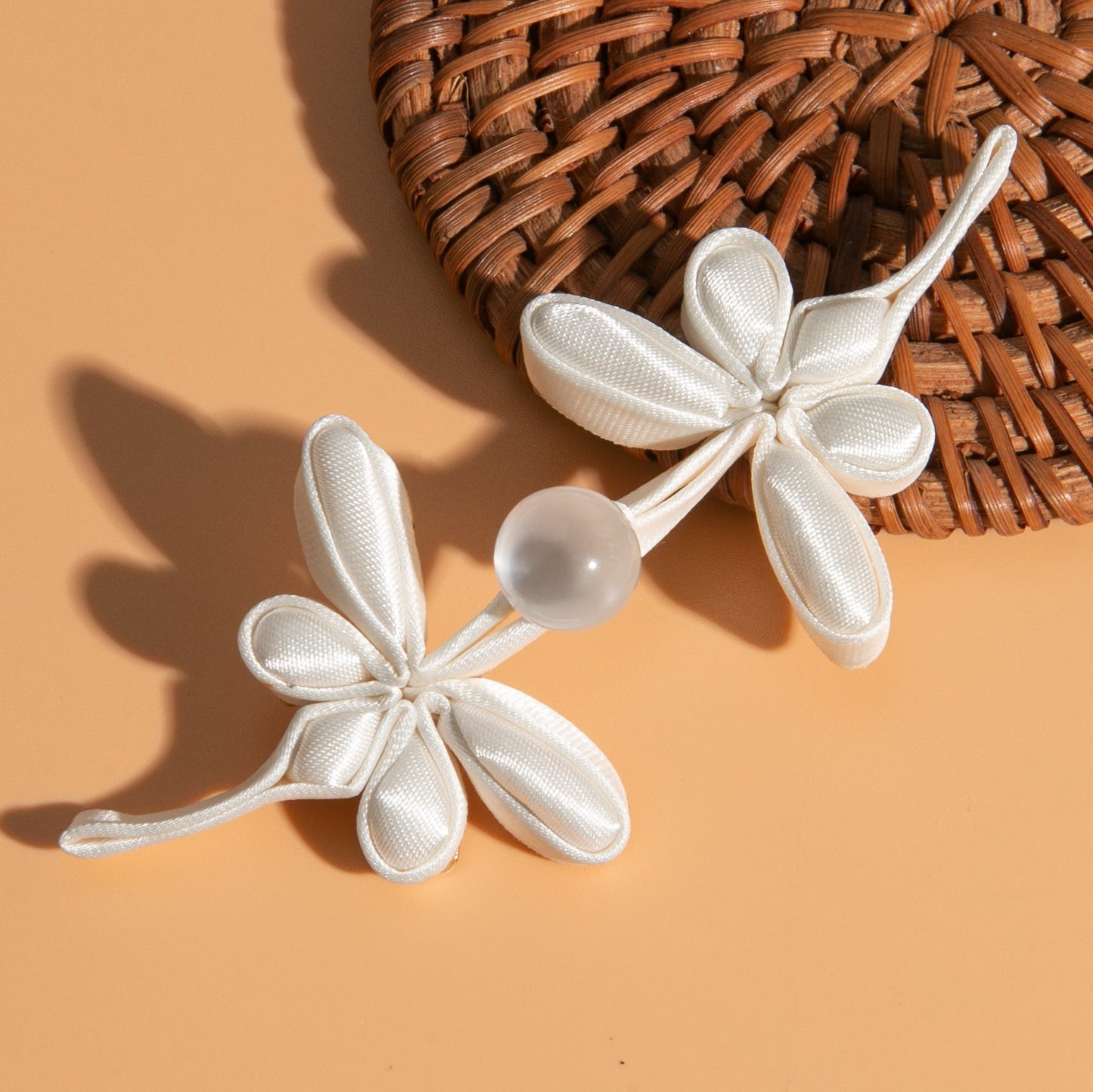 Five Petal Flower Button with Round Bead - handmade decorative sew-on button