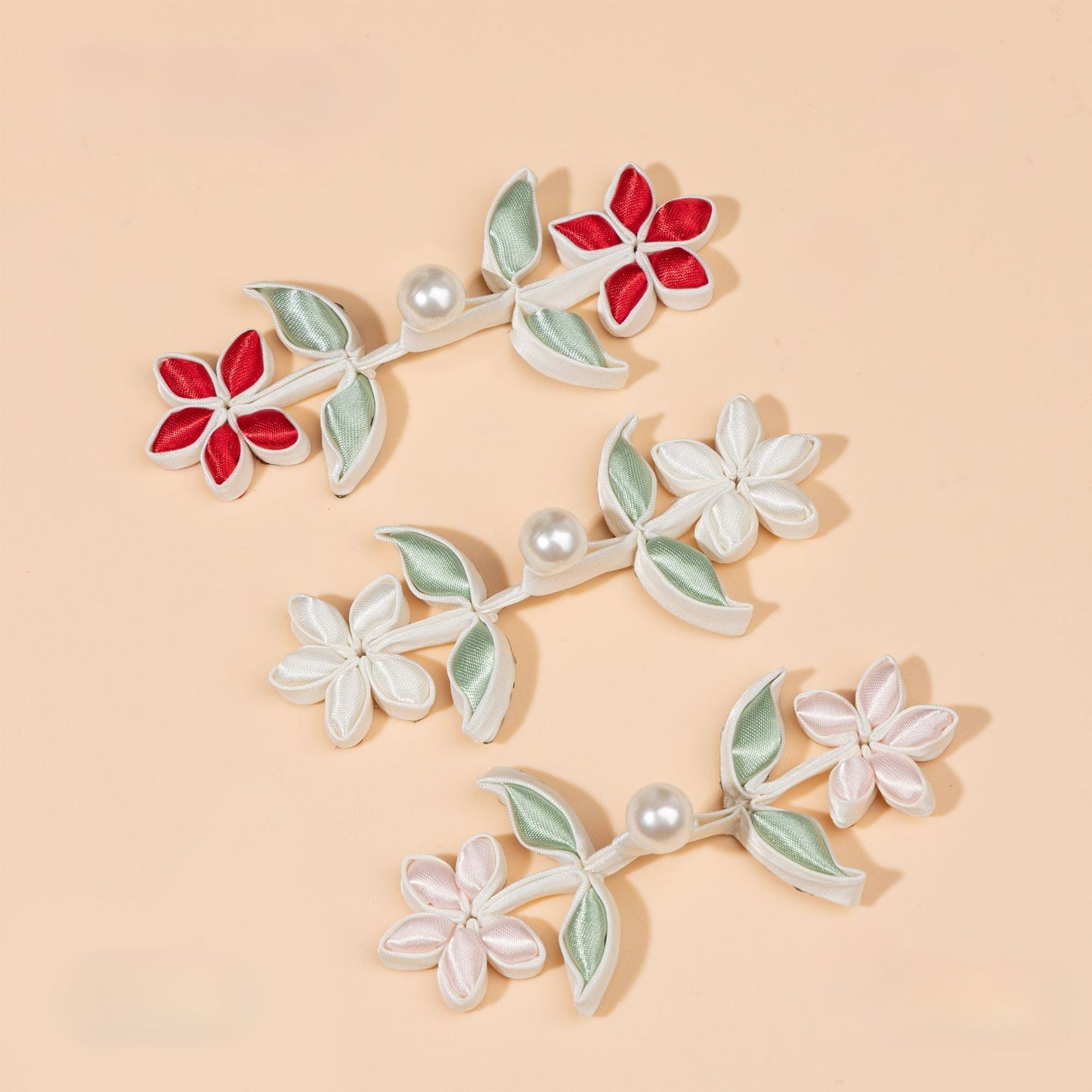 Flower and Leaf Branch Pearl Button - Apricot color, handmade decorative sew-on button