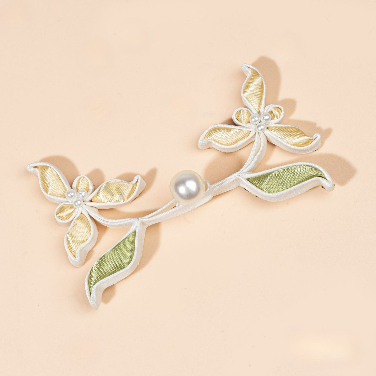 Handmade Satin Ribbon Orchid Button – Pearl Beaded Sew - handmade decorative sew-on button
